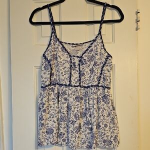 Floral Blue and White Women's Top